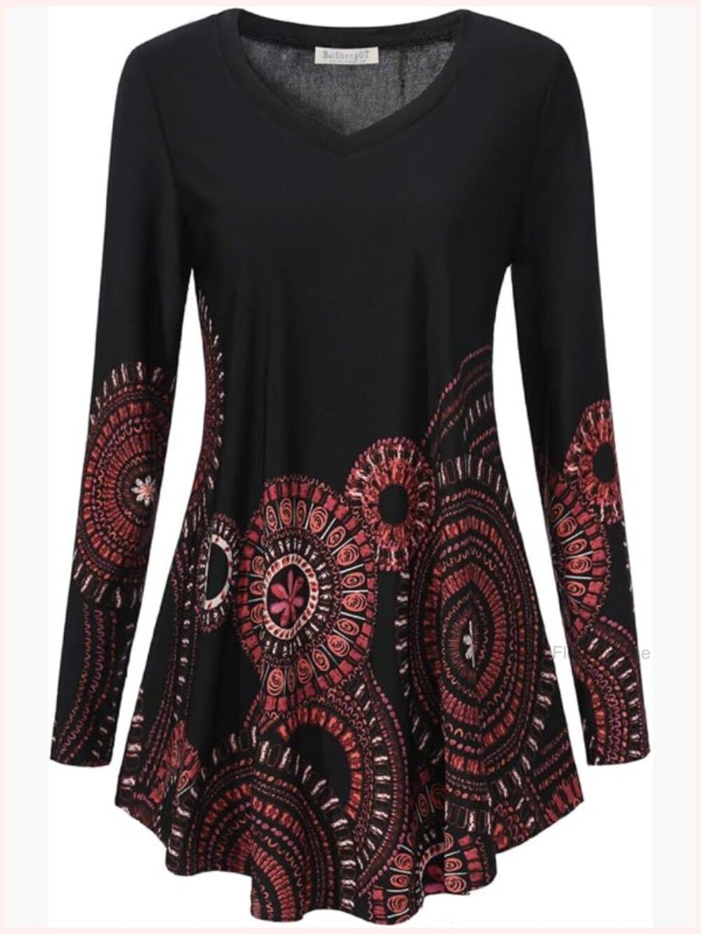 Women's Casual Long Sleeve Tunic Top for Leggings V-Neck Floral Blouse T-Shirt